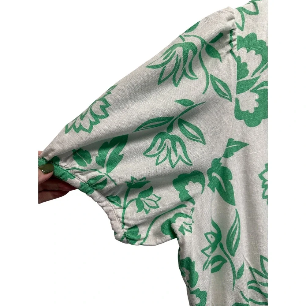 Draper James RSVP Green White Floral Puff Sleeve Shirt‎ Dress No Belt
